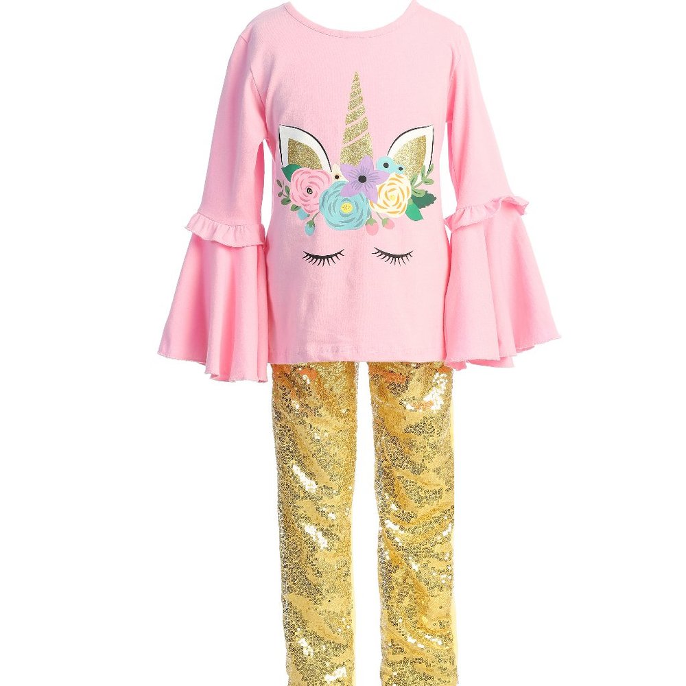 2 Pieces Pants Set toddler girls long sleeve unicorn shirt dress top pant Cloth - Picture 1 of 6